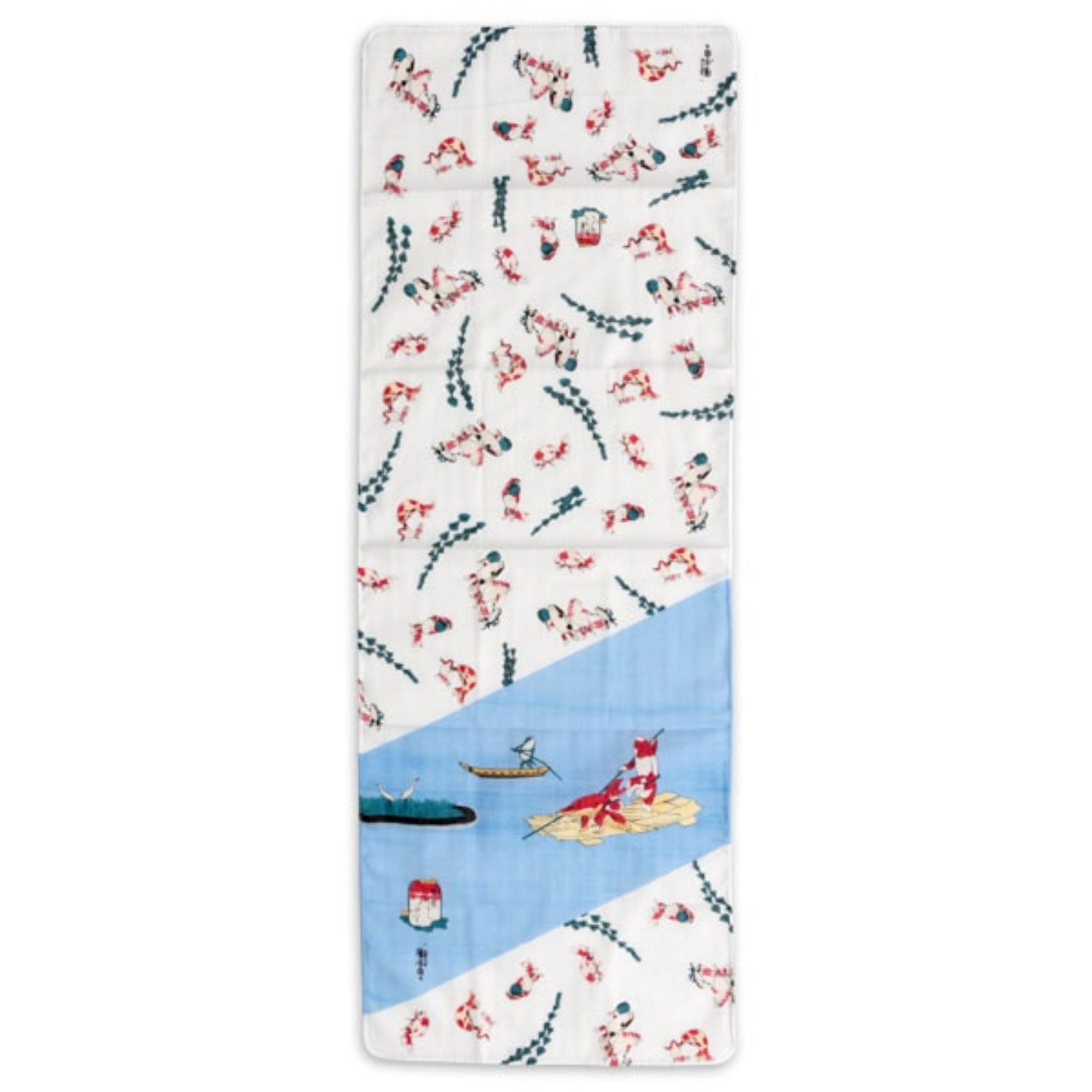 btob Tenugui serviette japonaise 100% coton imprimé avec reproduction d'estampe Poissons Rouges de l'artiste japonais Utagawa Kuniyoshi
