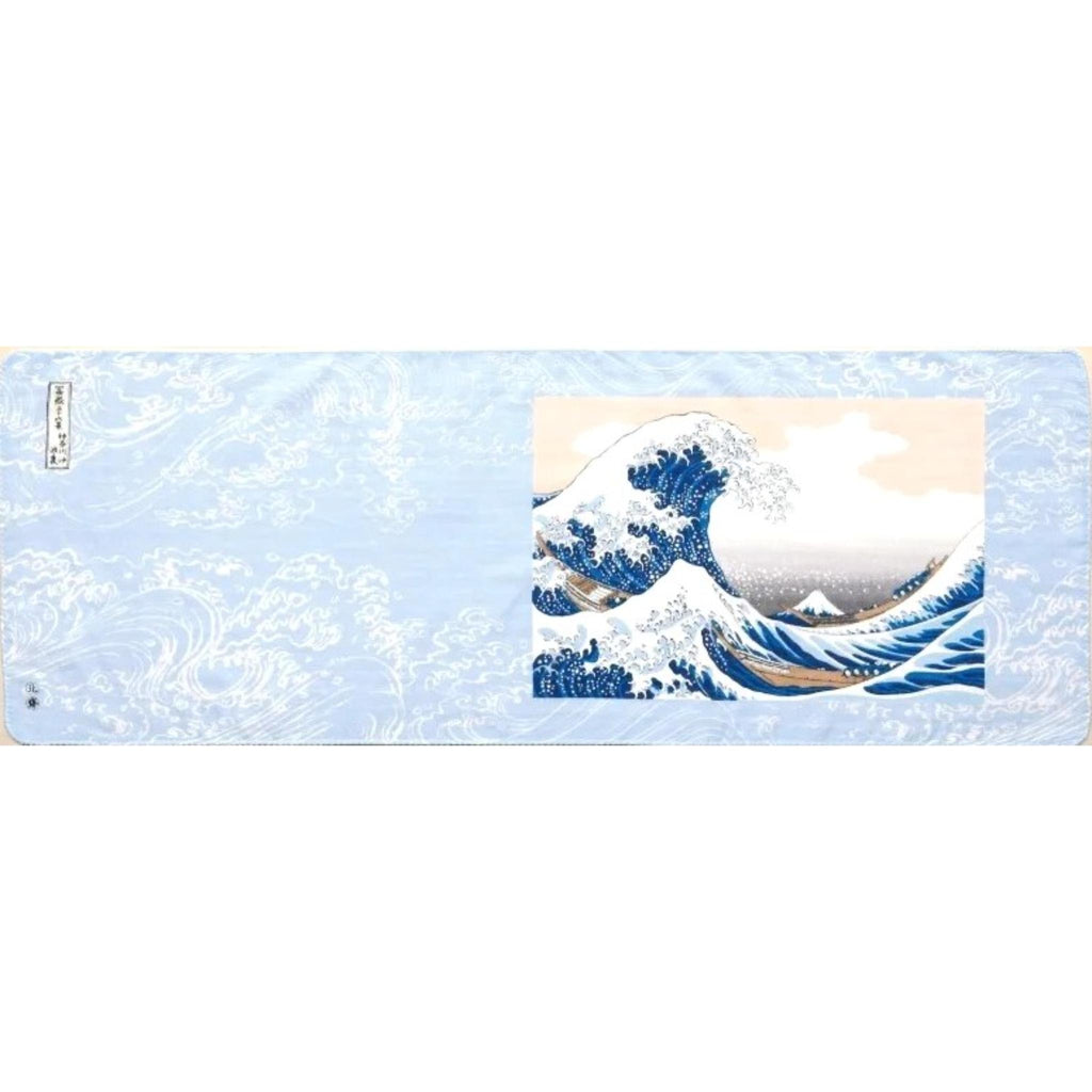Tenugui serviette jaaponaise 100% coton imprimé avec reproduction d'estampe de la fameuse Vague de l'artiste Hokusai
