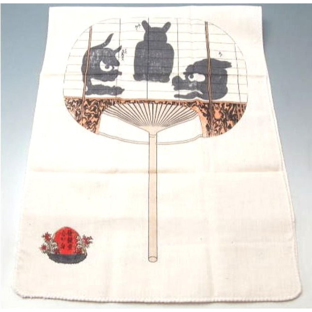 Tenugui serviette japonaise 100% coton imprimé Eventail Chats avec reproduction de l'artiste japonais Utagawa Kuniyoshi