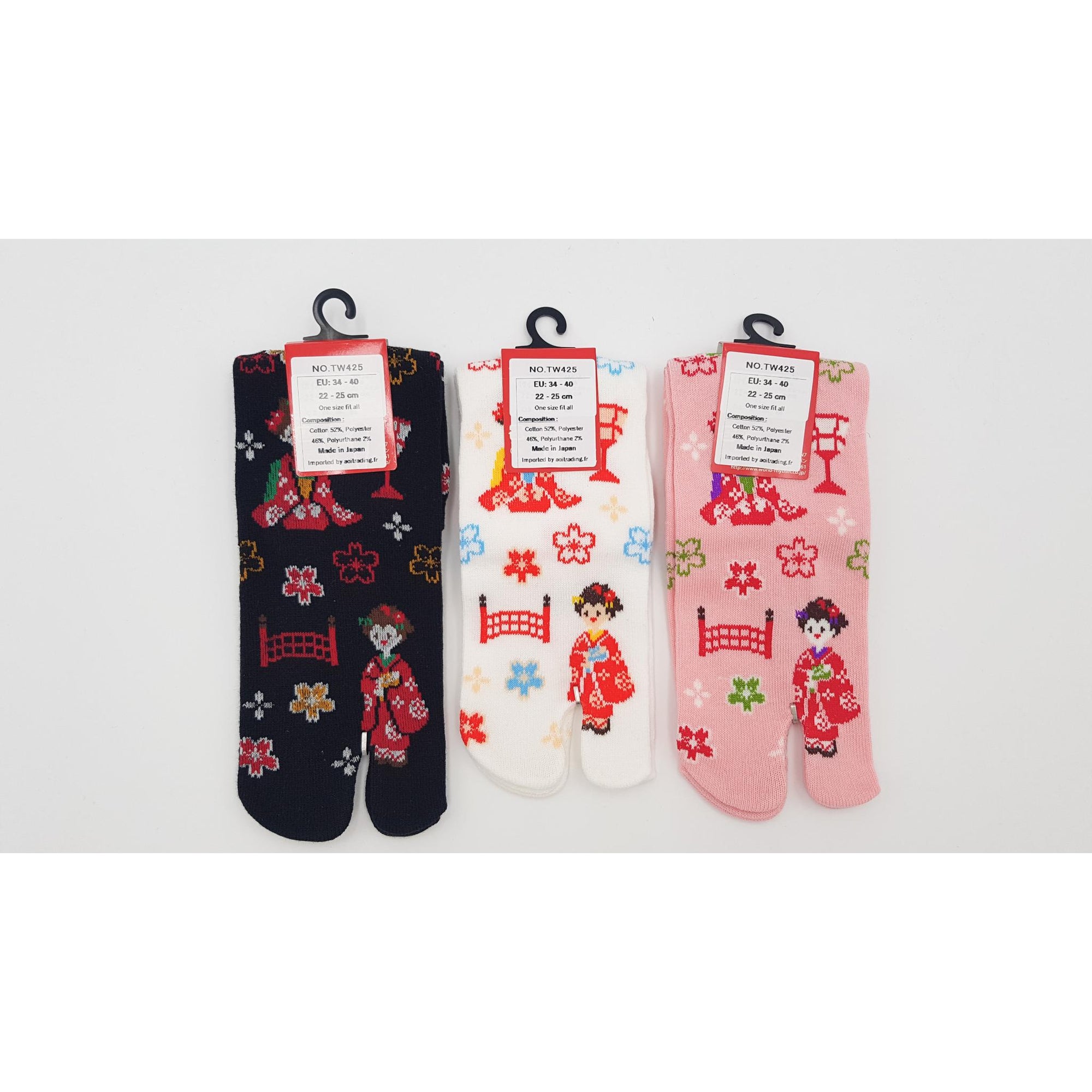 Chaussettes Japonaises Tabi - Motif Maiko- Taille Eu34-40- par lot de 6 paires