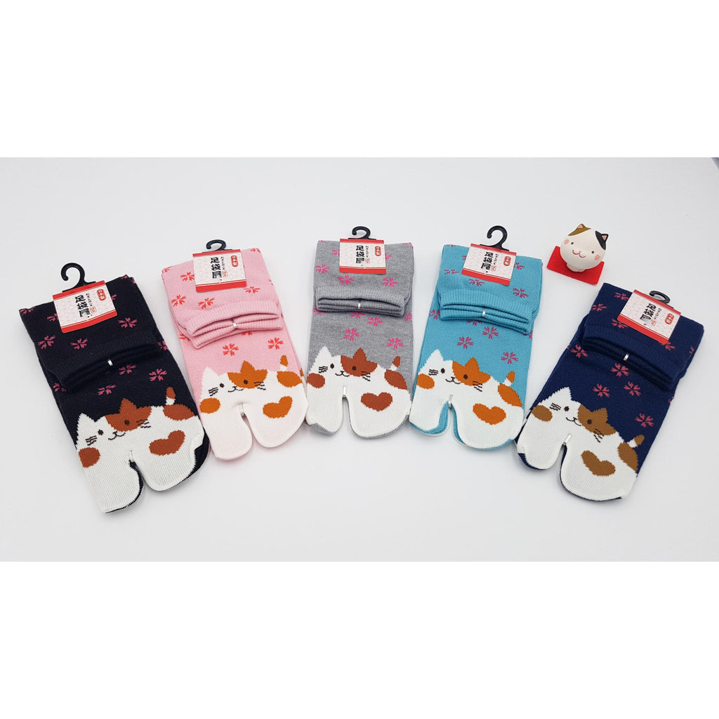Chaussettes Japonaises Tabi - Motif Neko Chat  - Taille Eu34-40 - par lot de 6 paires