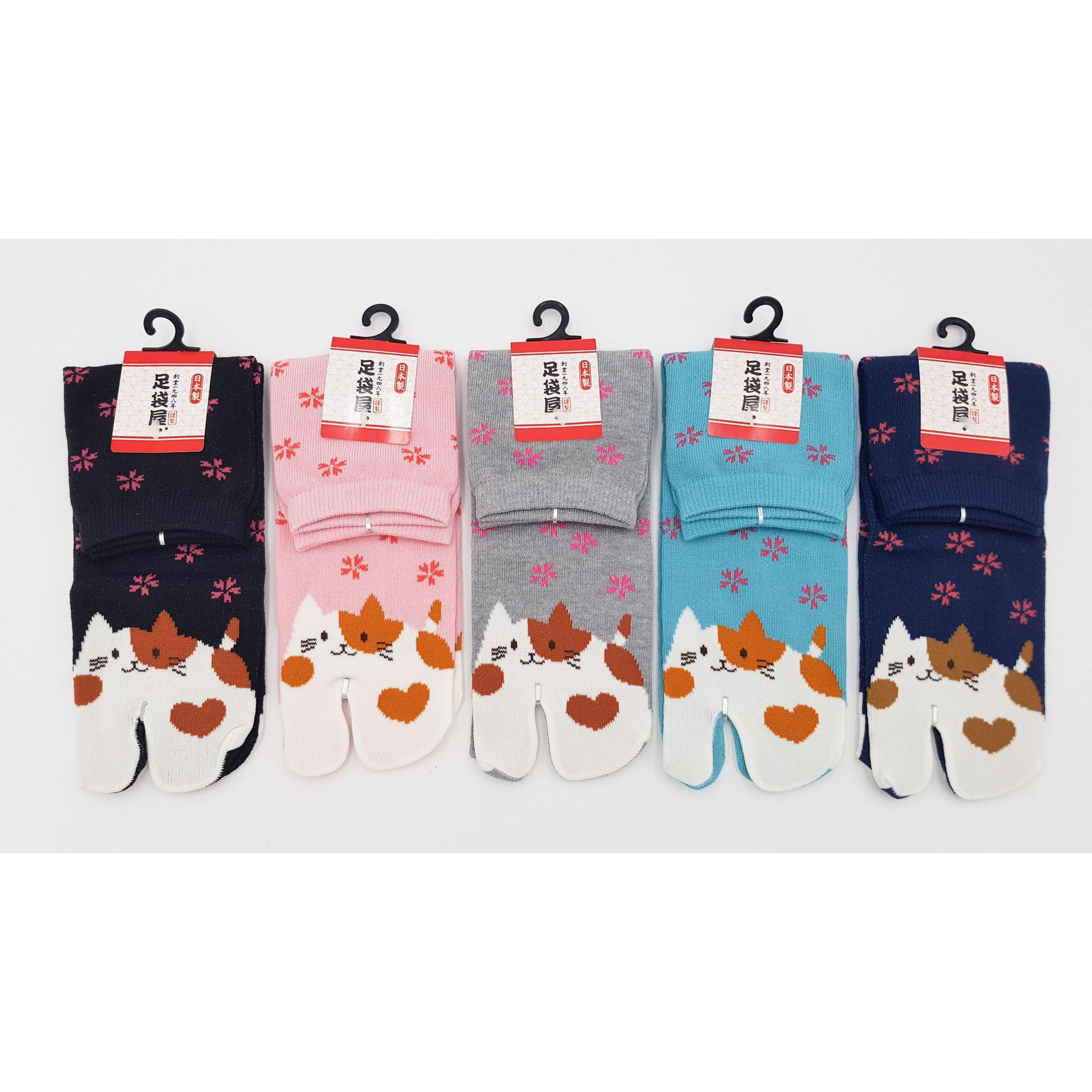 Chaussettes Japonaises Tabi - Motif Neko Chat  - Taille Eu34-40 - par lot de 6 paires