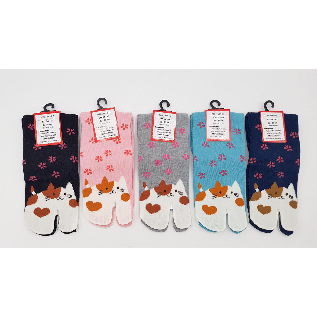 Japanese Cotton Tabi Socks - Kawaii Cat