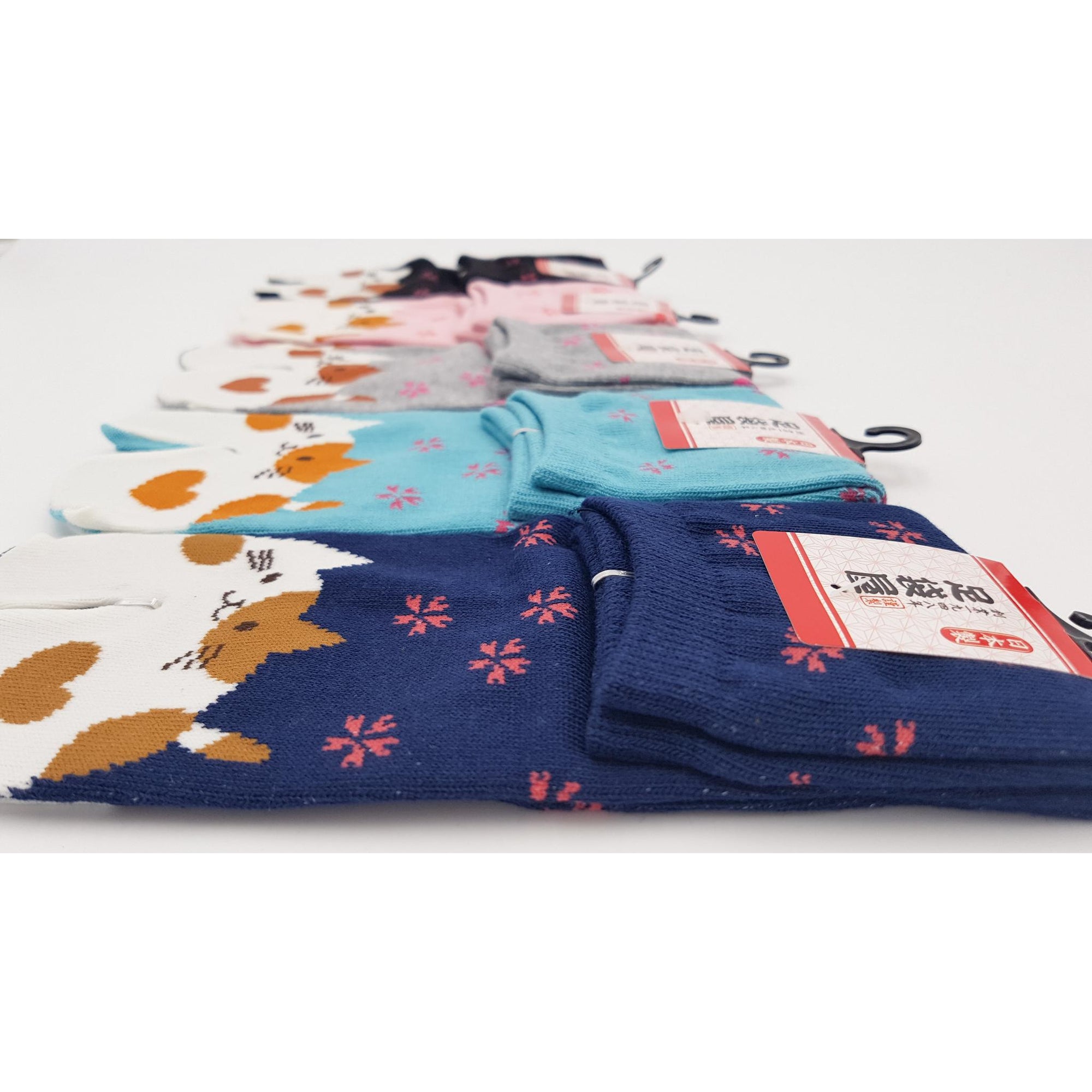 Chaussettes Japonaises Tabi - Motif Neko Chat  - Taille Eu34-40 - par lot de 6 paires