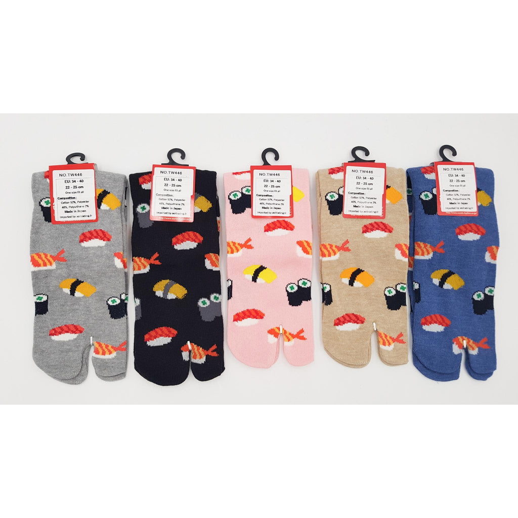 Chaussettes Japonaises Tabi - Motif Sushi - Taille Eu34-40 - par lot de 6 paires