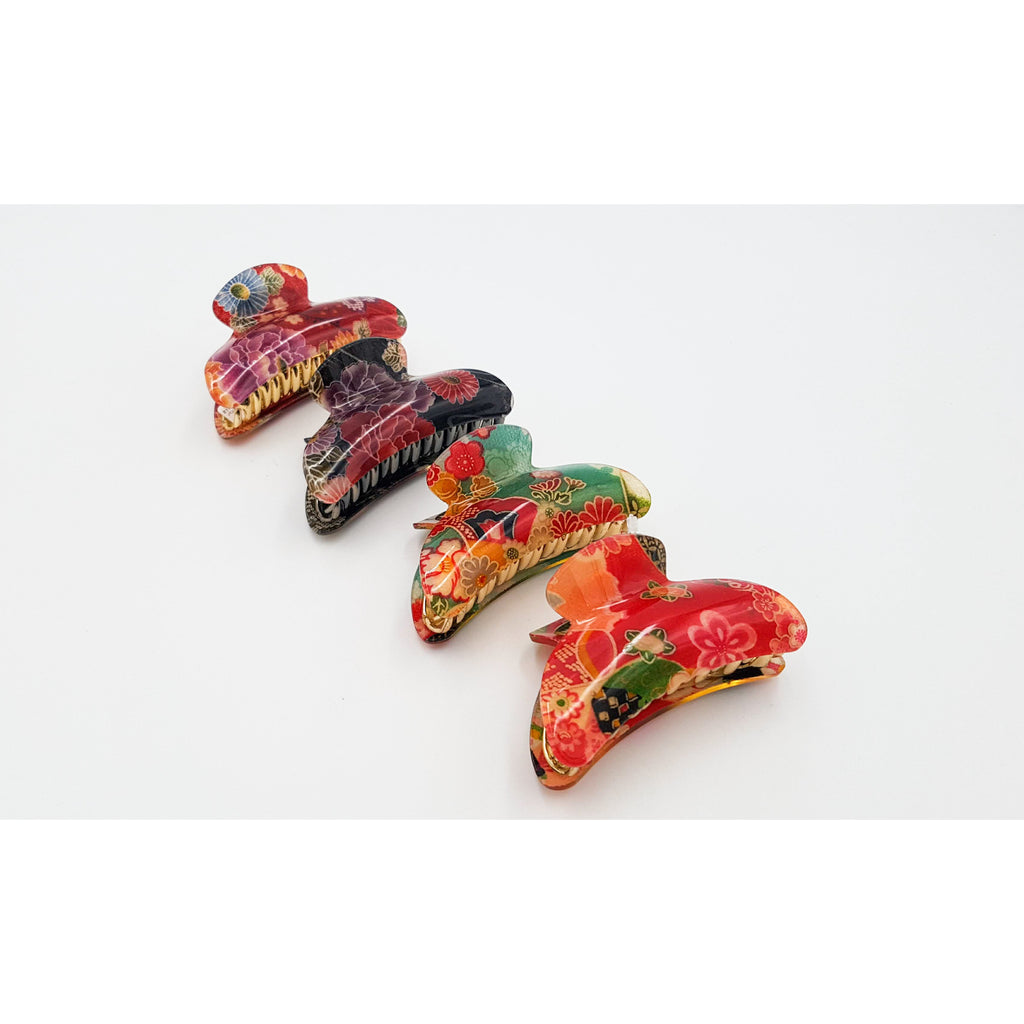 Pince crocodile à cheveux japonaise à motif floral – Lot de 3