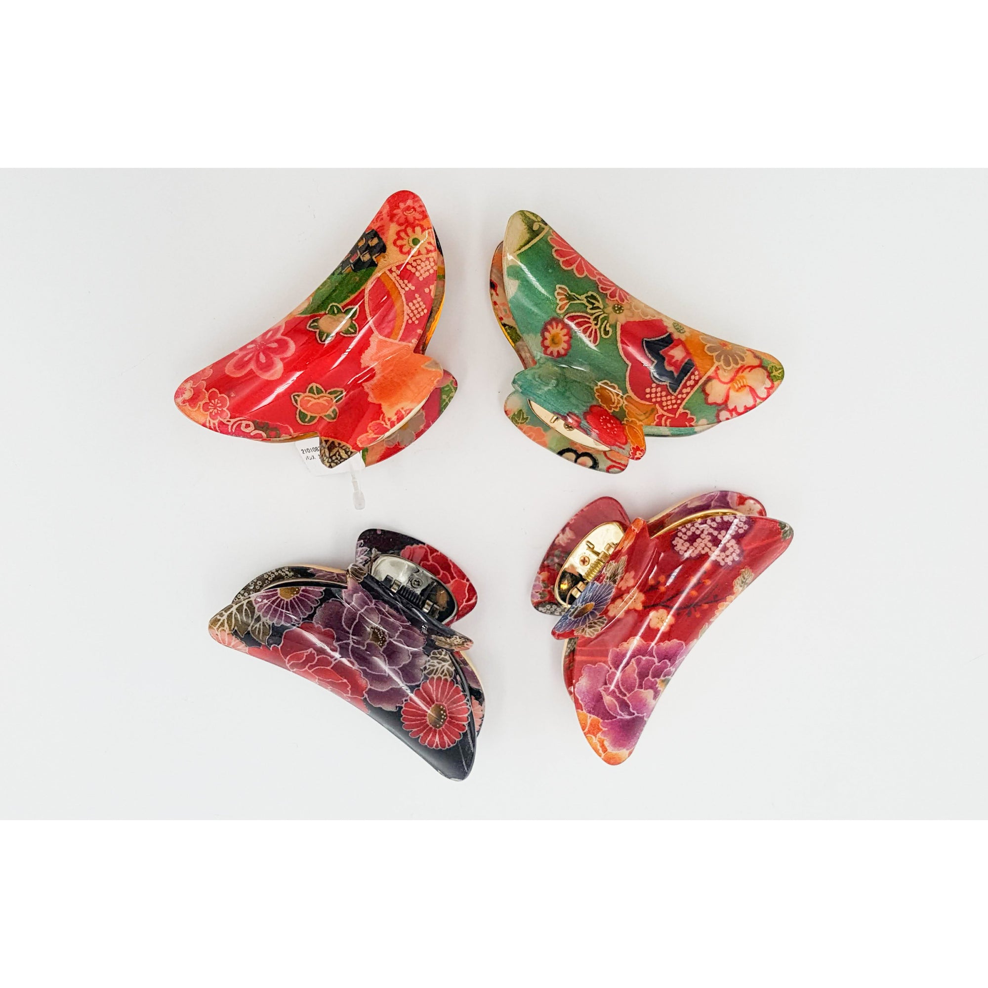 Pince crocodile à cheveux japonaise à motif floral – Lot de 3