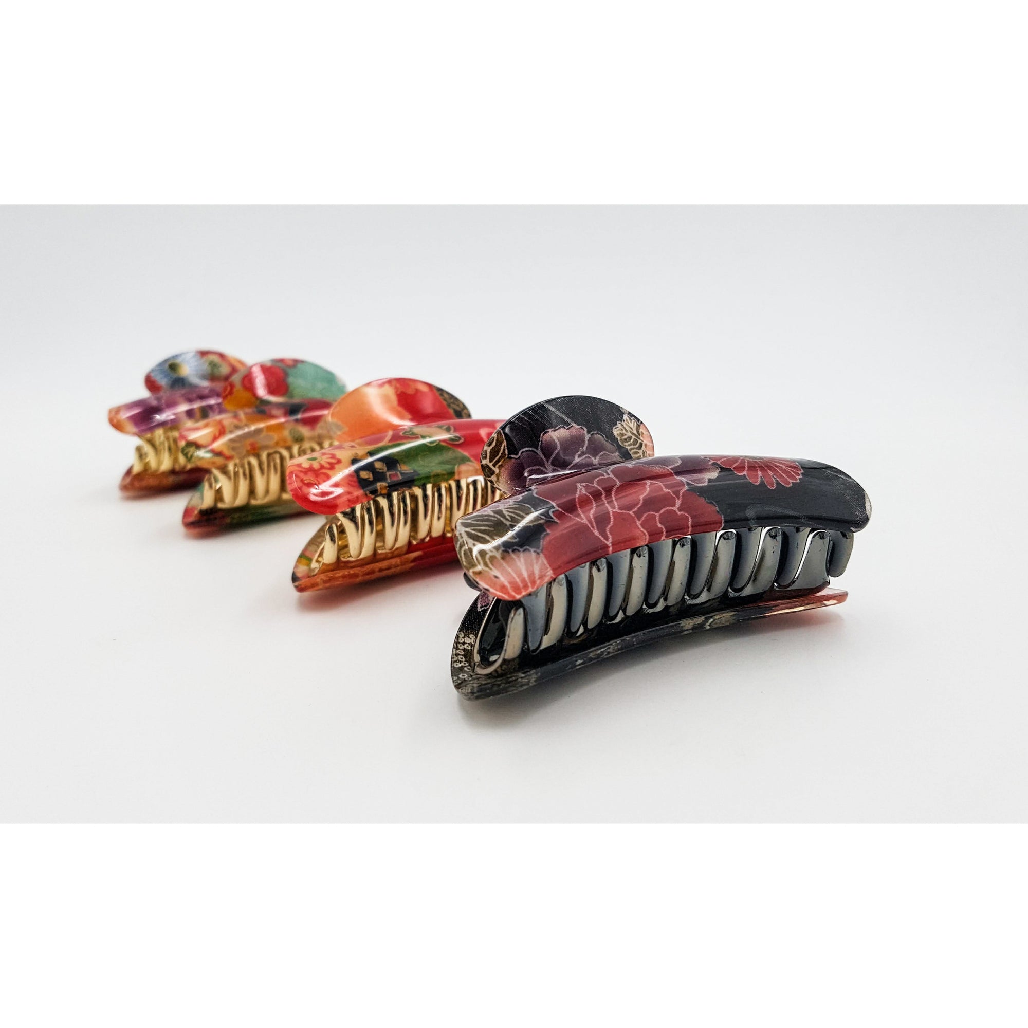 Pince crocodile à cheveux japonaise à motif floral – Lot de 3
