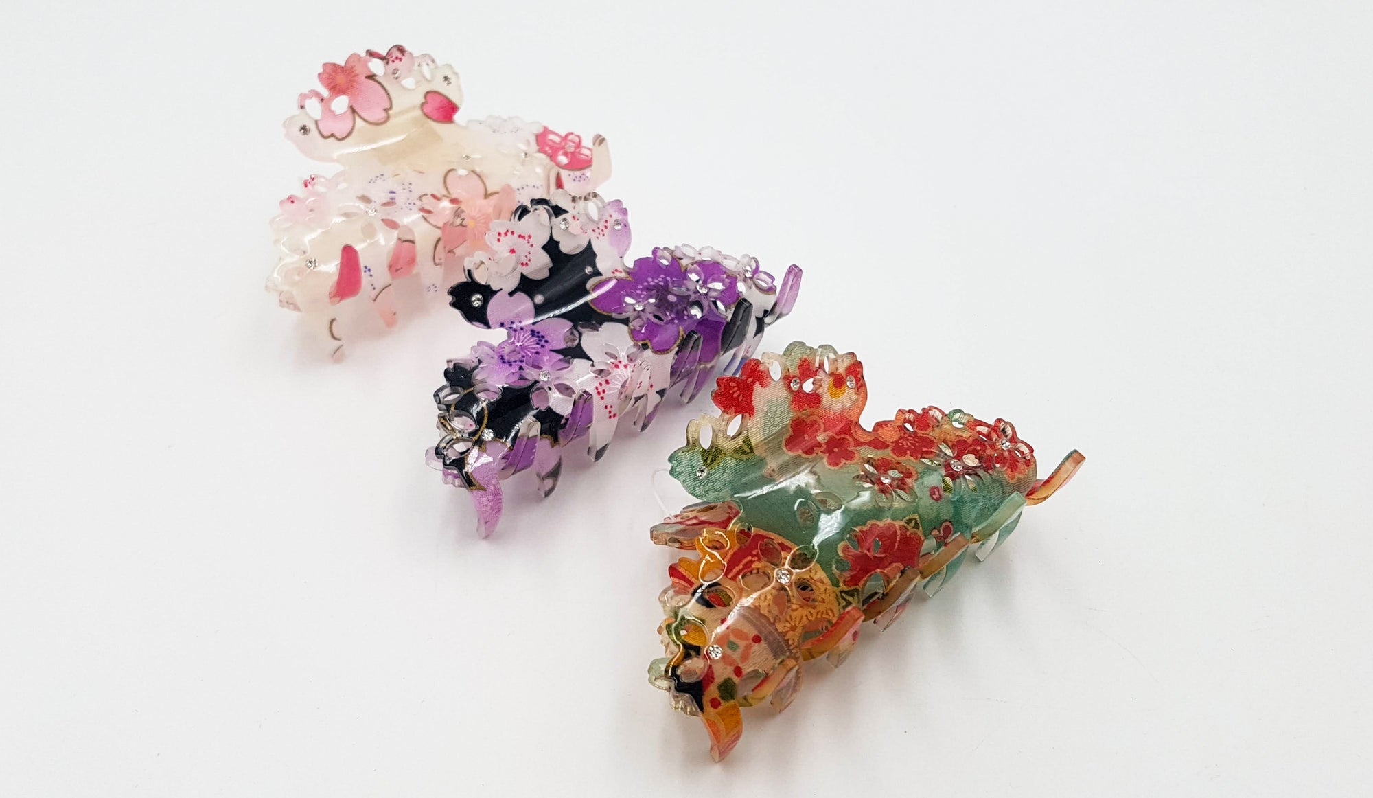 Pince crocodile à cheveux japonaise avec tissu chirimen et résine