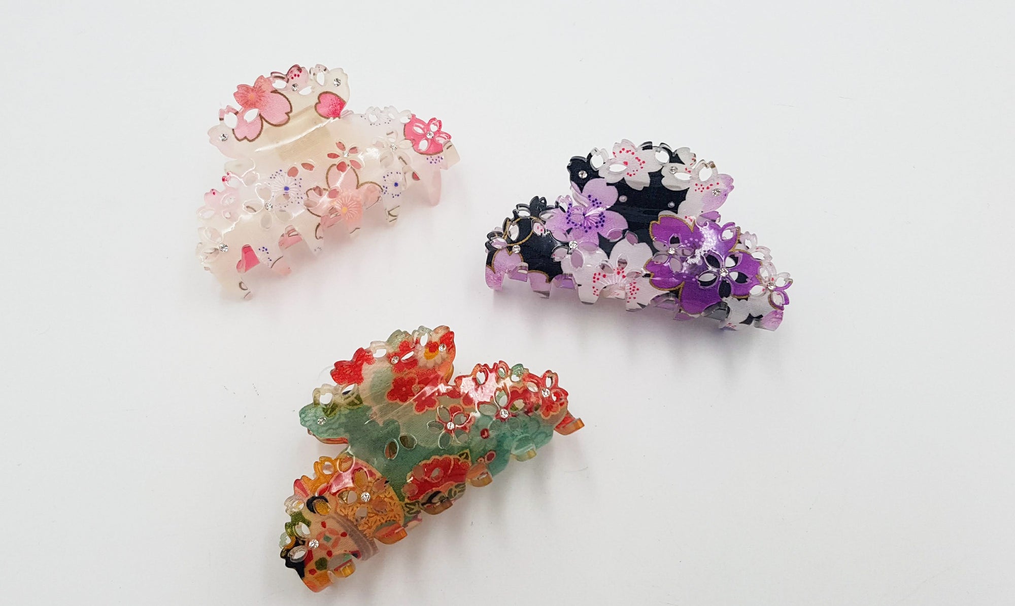 Pince crocodile à cheveux japonaise avec tissu chirimen et résine