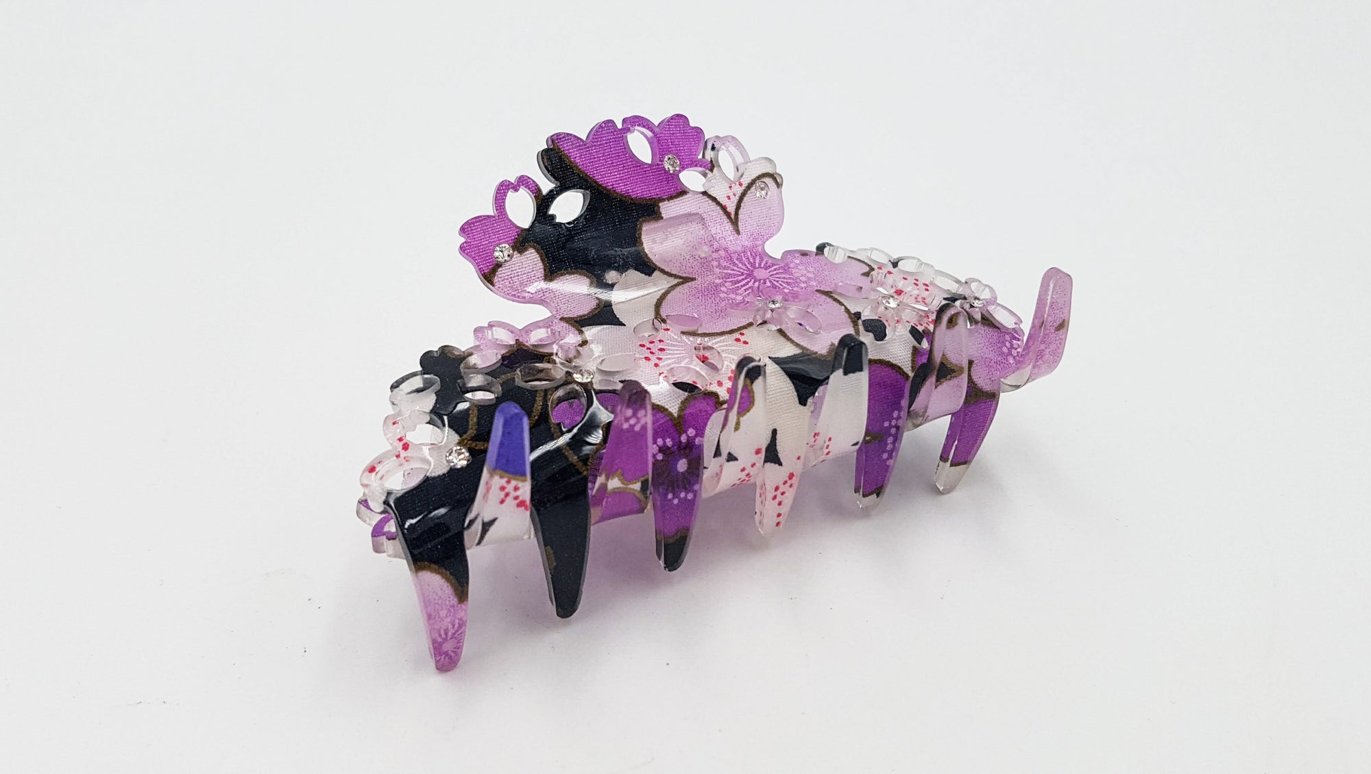 Pince crocodile à cheveux japonaise avec tissu chirimen et résine