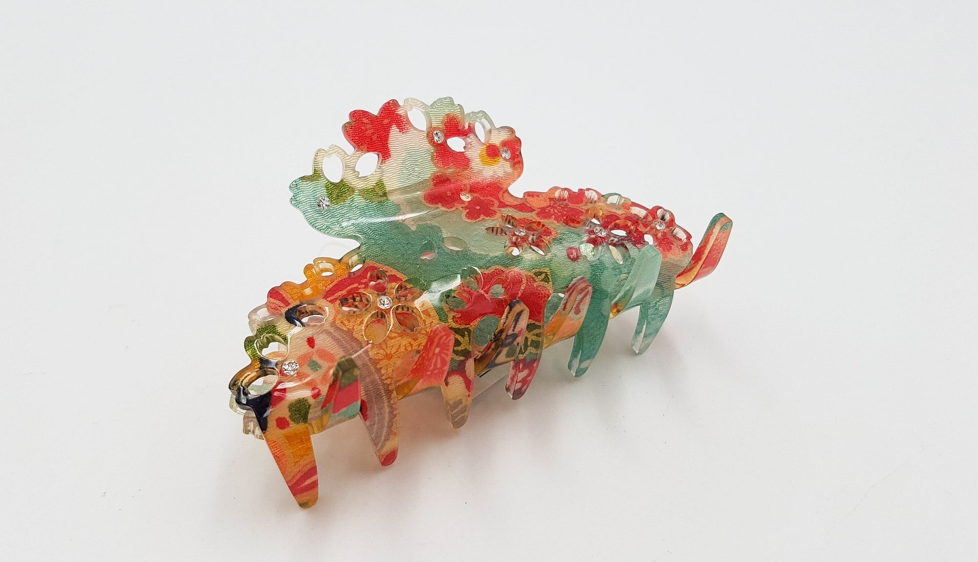 Pince crocodile à cheveux japonaise avec tissu chirimen et résine