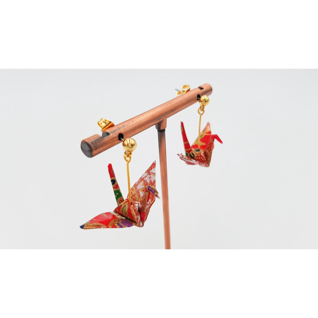 Boucle d'oreille japonaise Origami Tsuru Grue　- Lot 5