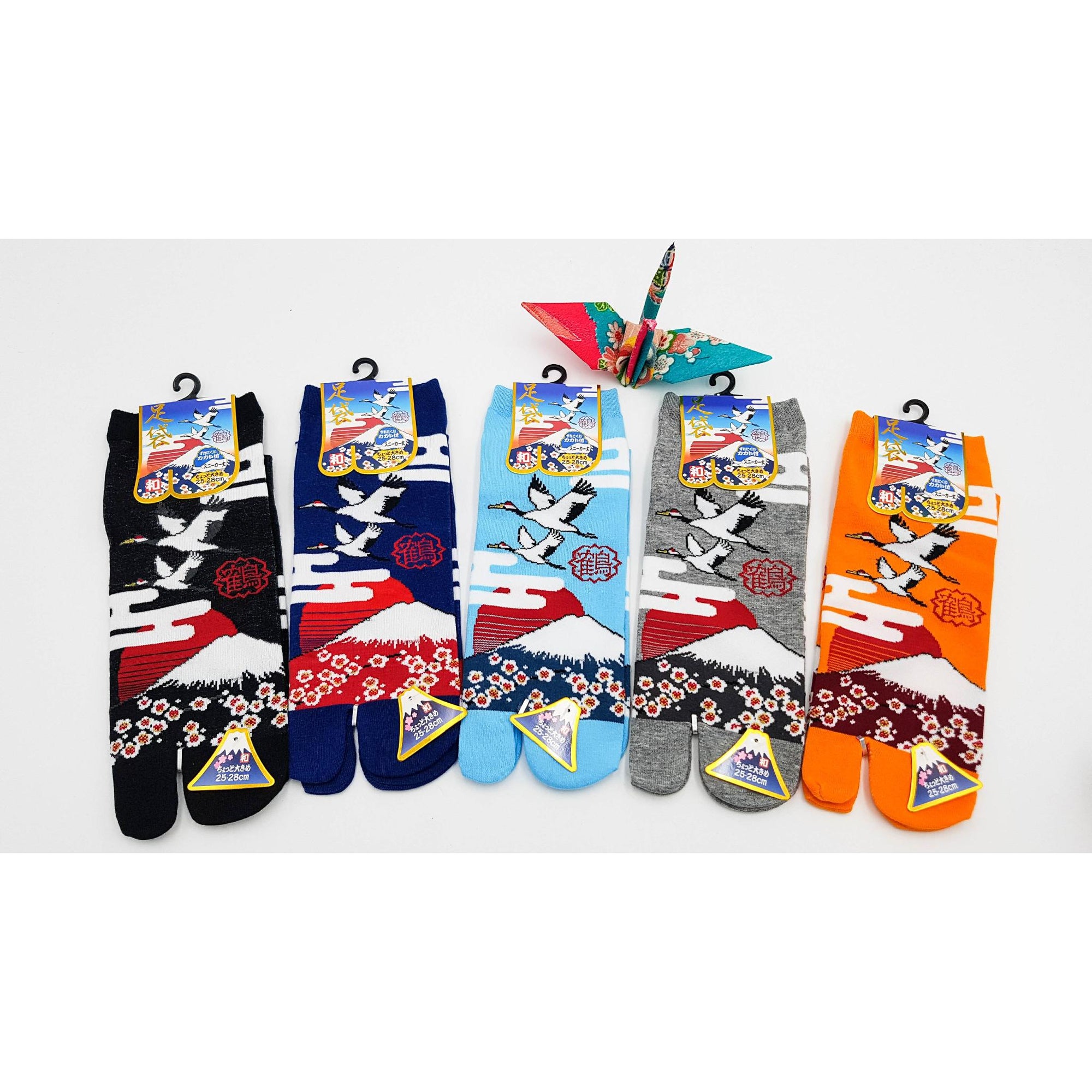 Chaussettes Japonaises Tabi en coton - Grue et Mont Fuji Taille Large