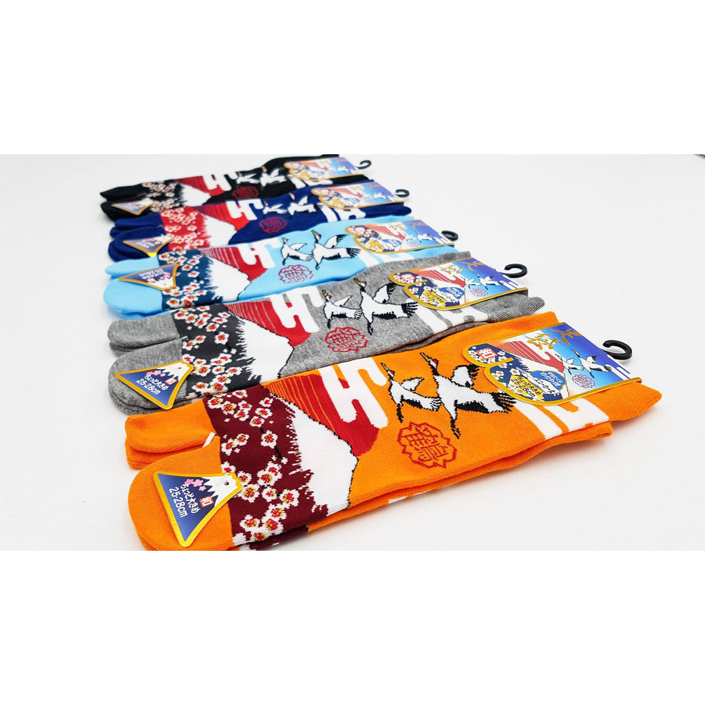 Chaussettes Japonaises Tabi en coton - Grue et Mont Fuji Taille Large