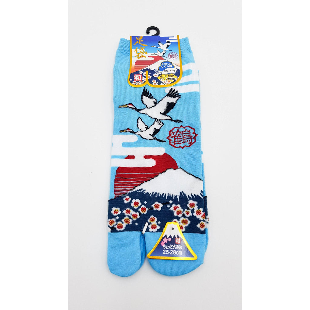 Chaussettes Japonaises Tabi en coton - Grue et Mont Fuji Taille Large