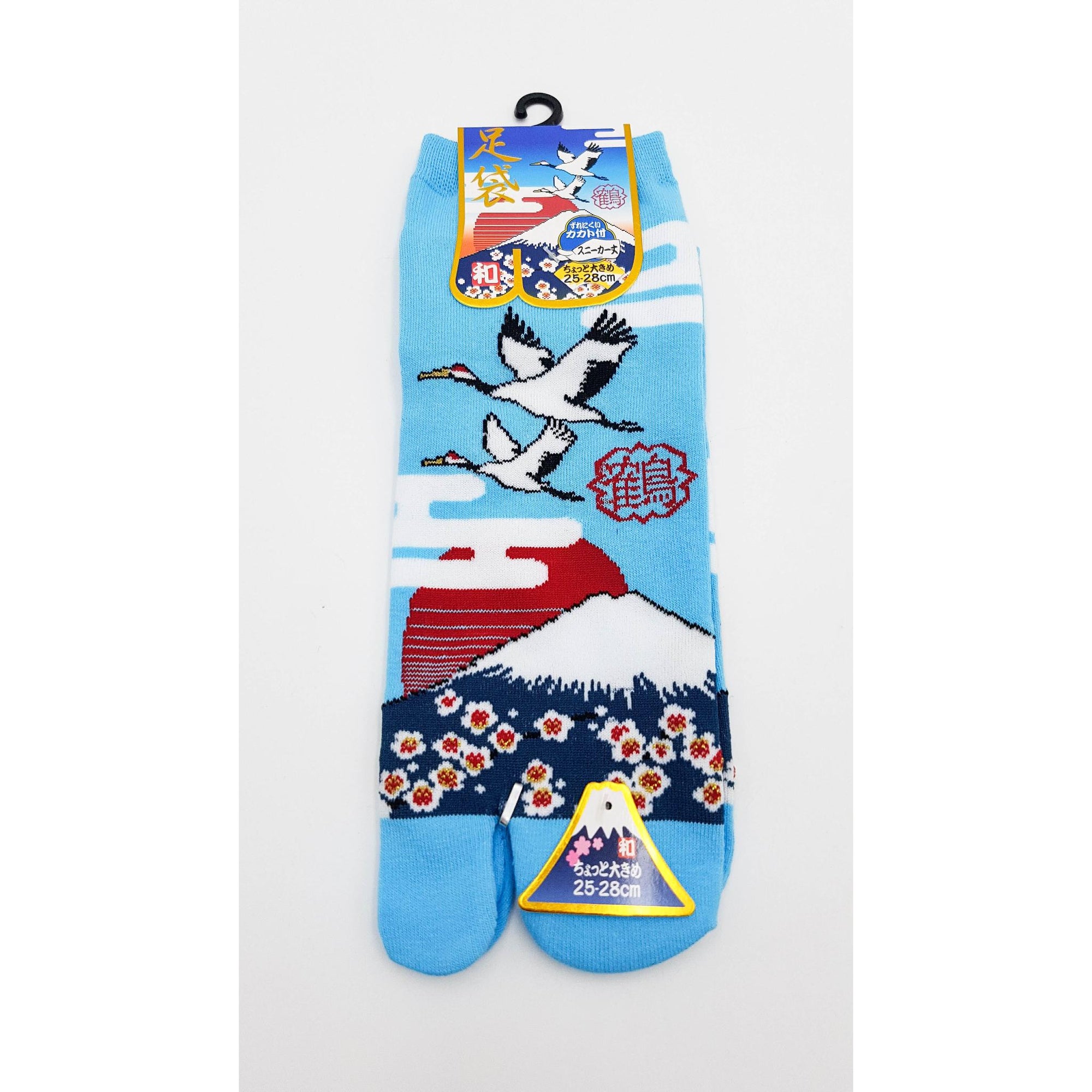 Chaussettes Japonaises Tabi en coton - Grue et Mont Fuji Taille Large