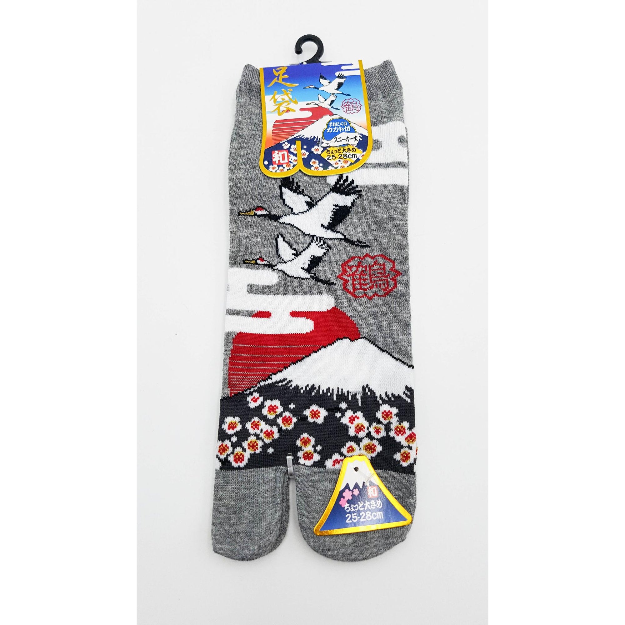Chaussettes Japonaises Tabi en coton - Grue et Mont Fuji Taille Large