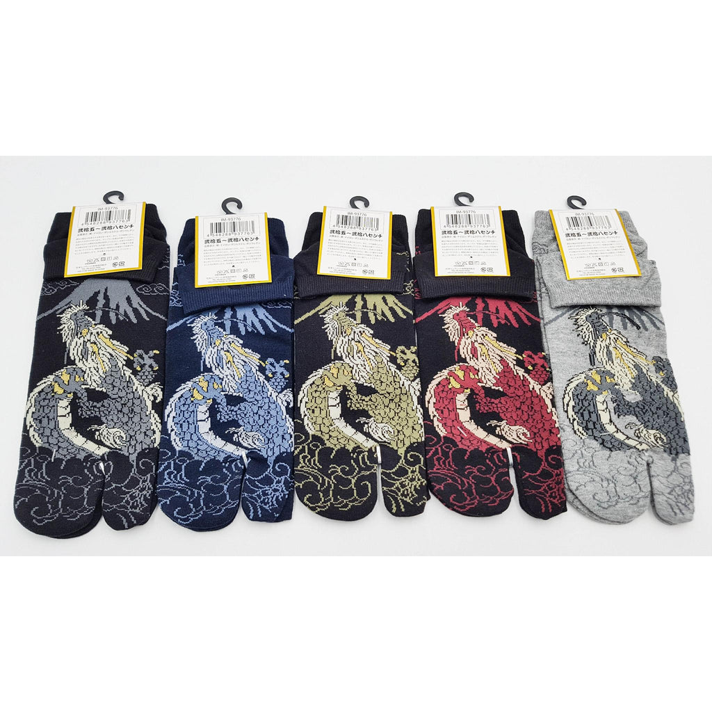 Chaussettes Japonaises Tabi en coton - Dragon et Mont Fuji Taille Large