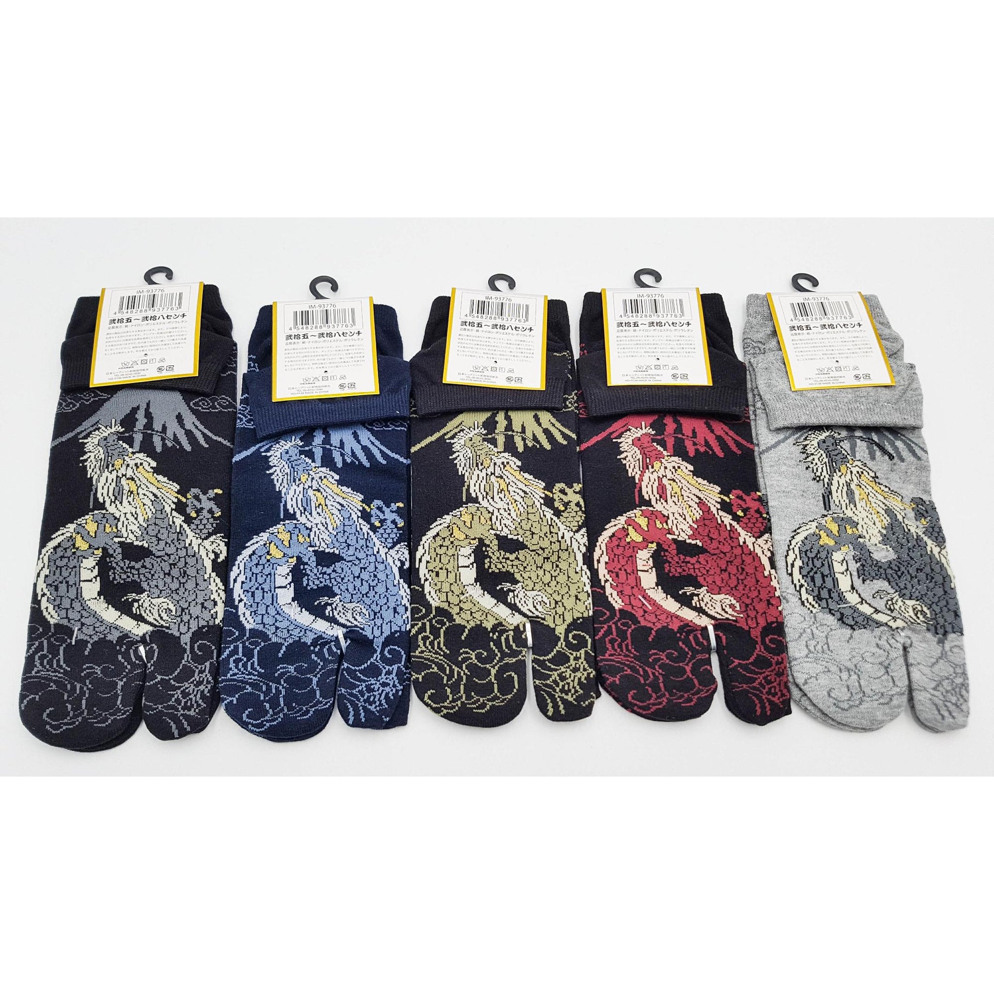 Chaussettes Japonaises Tabi en coton - Dragon et Mont Fuji Taille Large