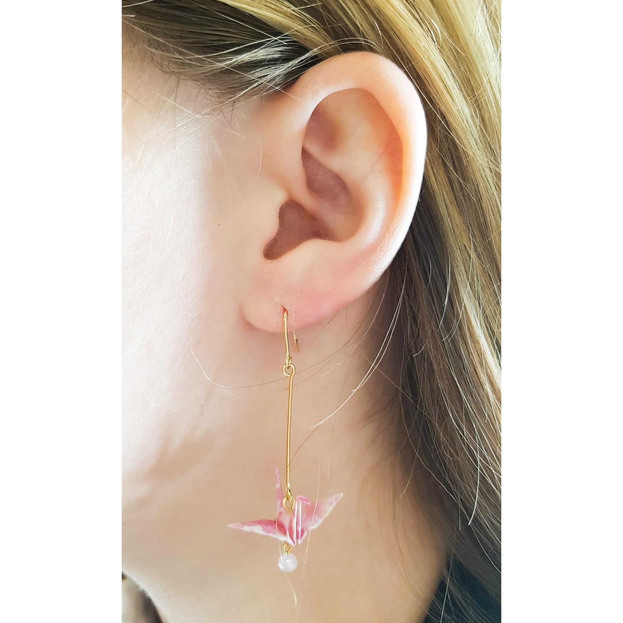 Boucle d'oreille japonaise Origami Tsuru Grue Luxe- Lot 3