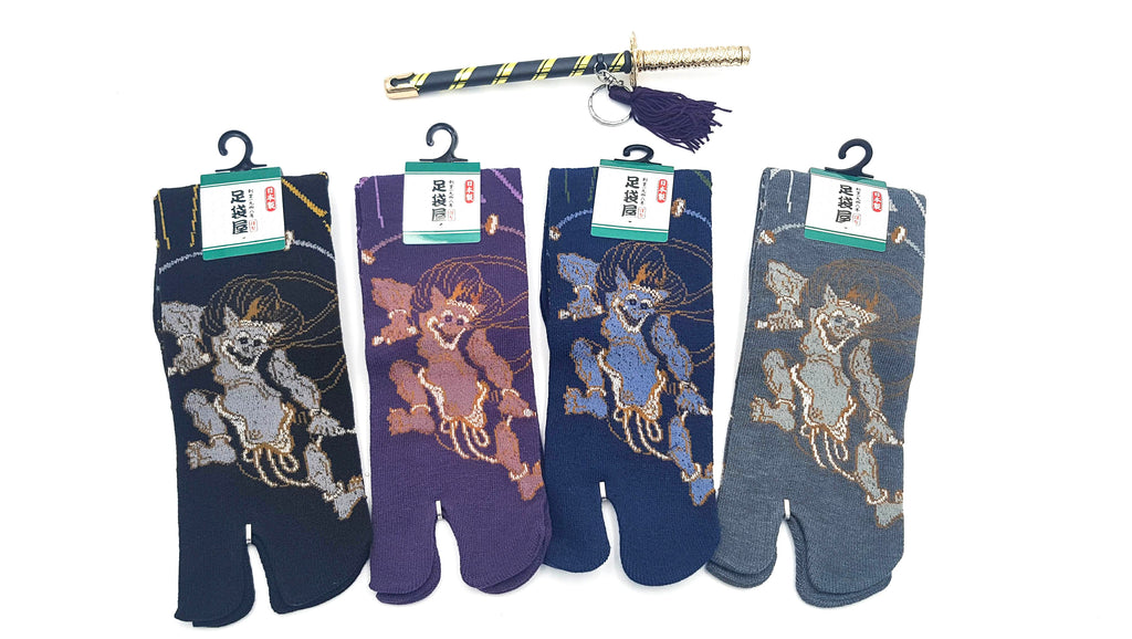 Chaussettes Japonaises Tabi - Motif Raijin　Dieu du tonnerre- Taille Eu 40-45 - par lot de 6 paires