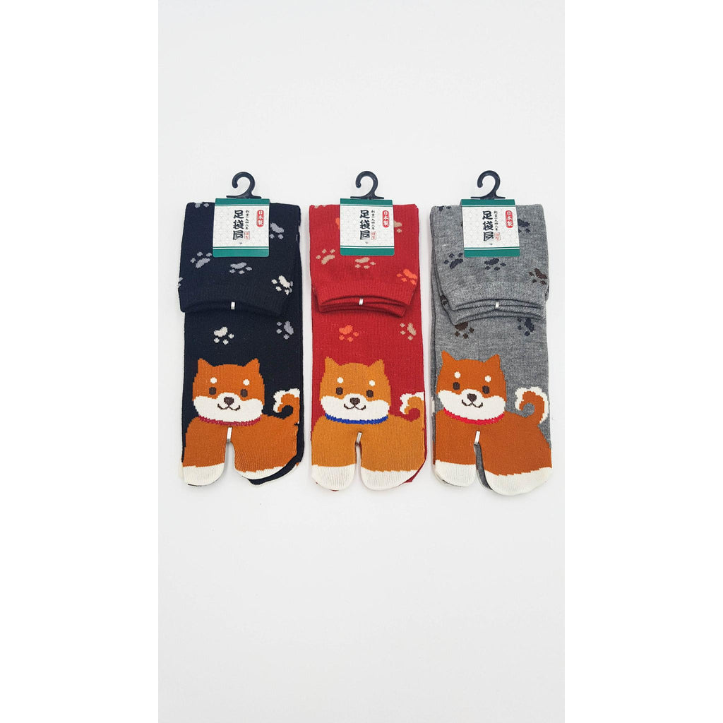 Chaussettes Japonaises Tabi - Motif Shiba Inu avec Empreinte de pas - Taille Eu 40-45 - par lot de 6 paires