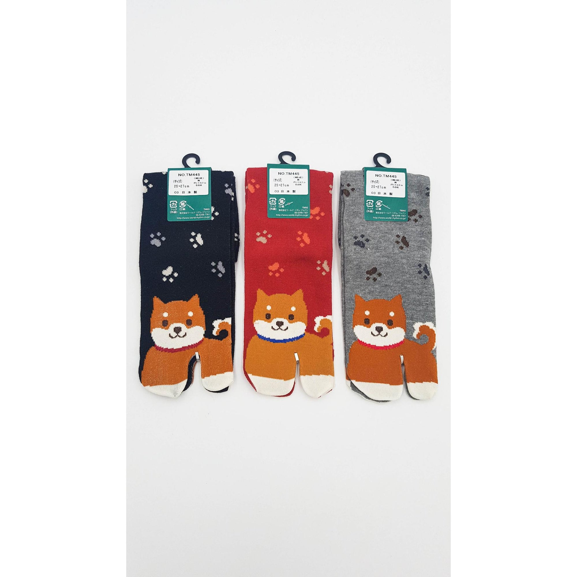 Chaussettes Japonaises Tabi - Motif Shiba Inu avec Empreinte de pas - Taille Eu 40-45 - par lot de 6 paires