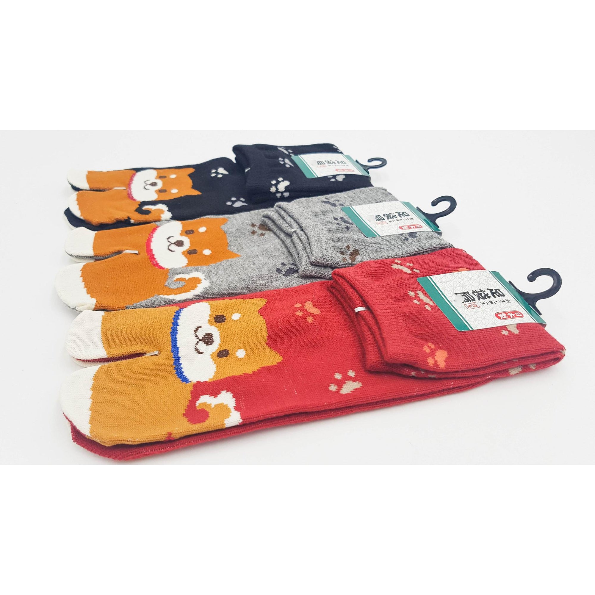 Chaussettes Japonaises Tabi - Motif Shiba Inu avec Empreinte de pas - Taille Eu 40-45 - par lot de 6 paires