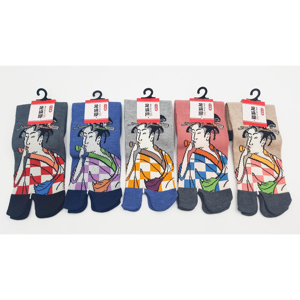 Chaussettes Japonaises Tabi - Motif Femme Japonaise - Taille Eu34-40 - par lot de 6 paires