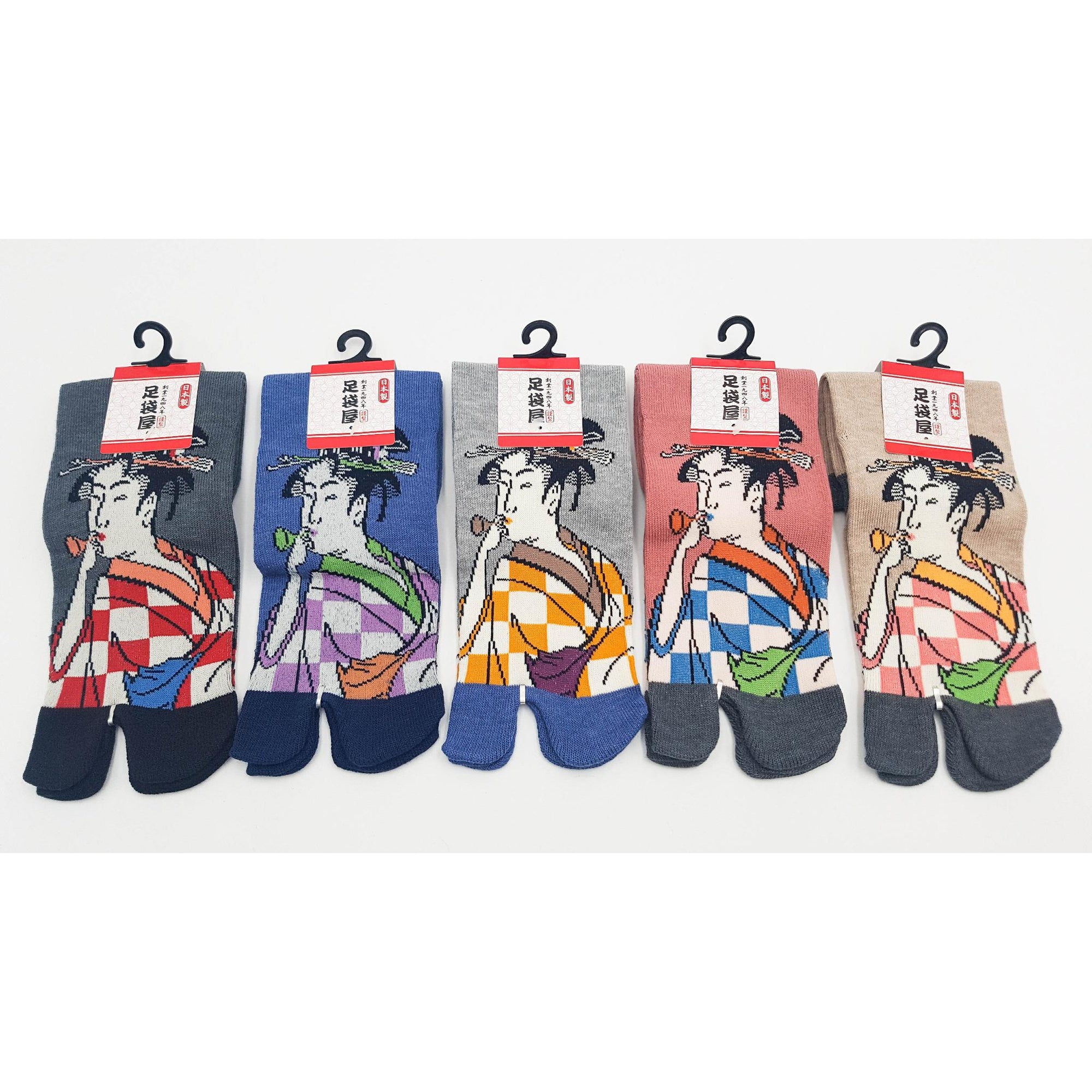 Chaussettes Japonaises Tabi - Motif Femme Japonaise - Taille Eu34-40 - par lot de 6 paires