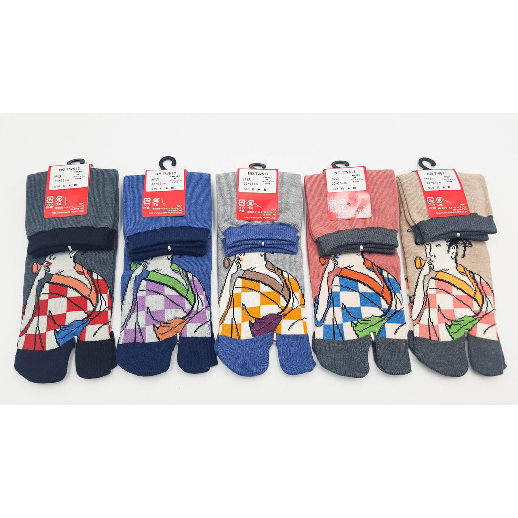 Chaussettes Japonaises Tabi - Motif Femme Japonaise - Taille Eu34-40 - par lot de 6 paires