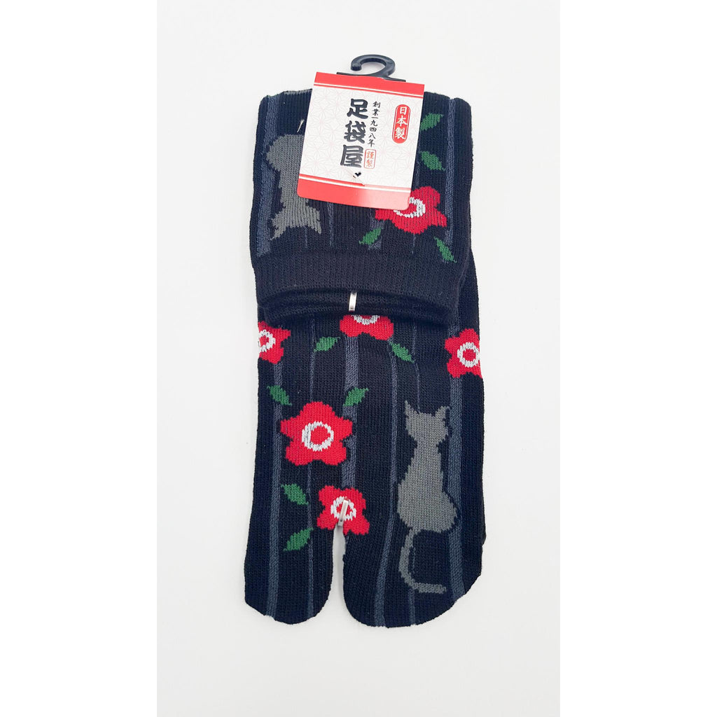 Chaussettes Japonaises Tabi - Motif Chat Noir - Taille Eu34-40 - par lot de 6 paires