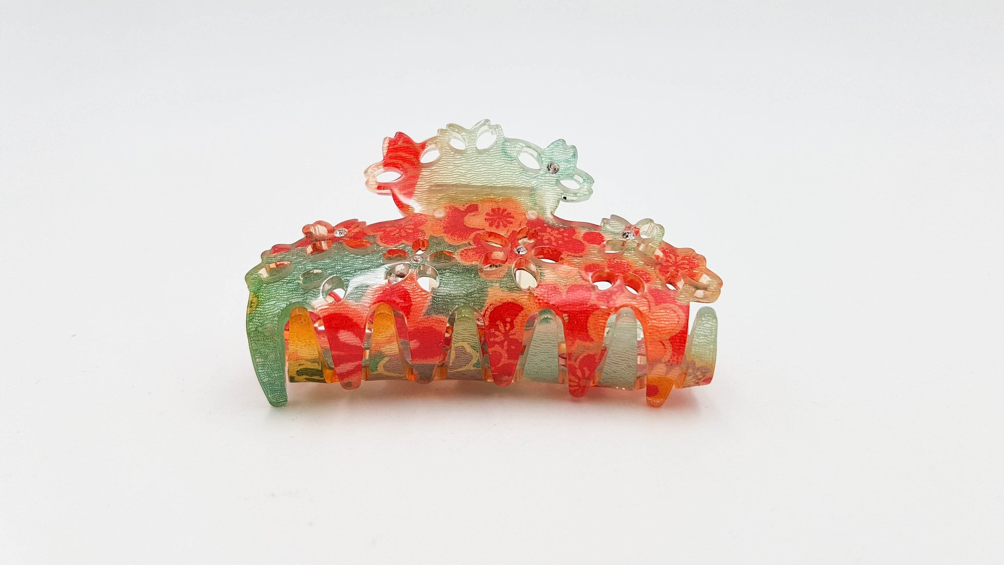 Pince crocodile à cheveux japonaise avec tissu chirimen et résine