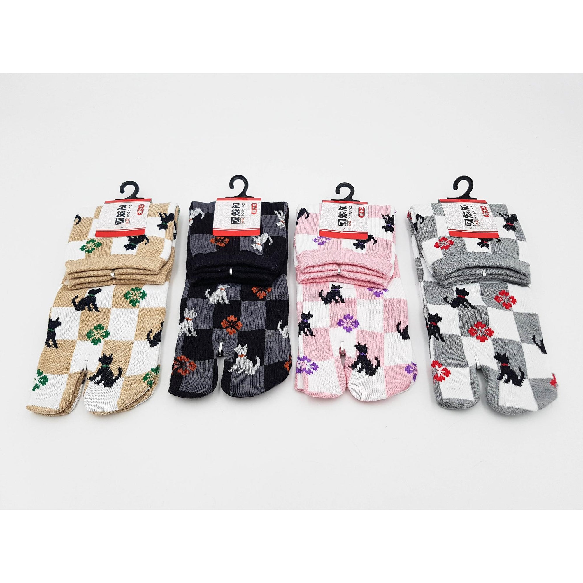Chaussettes Japonaises Tabi - Motif Chat Damier- Taille Eu34-40 - par lot de 6 paires