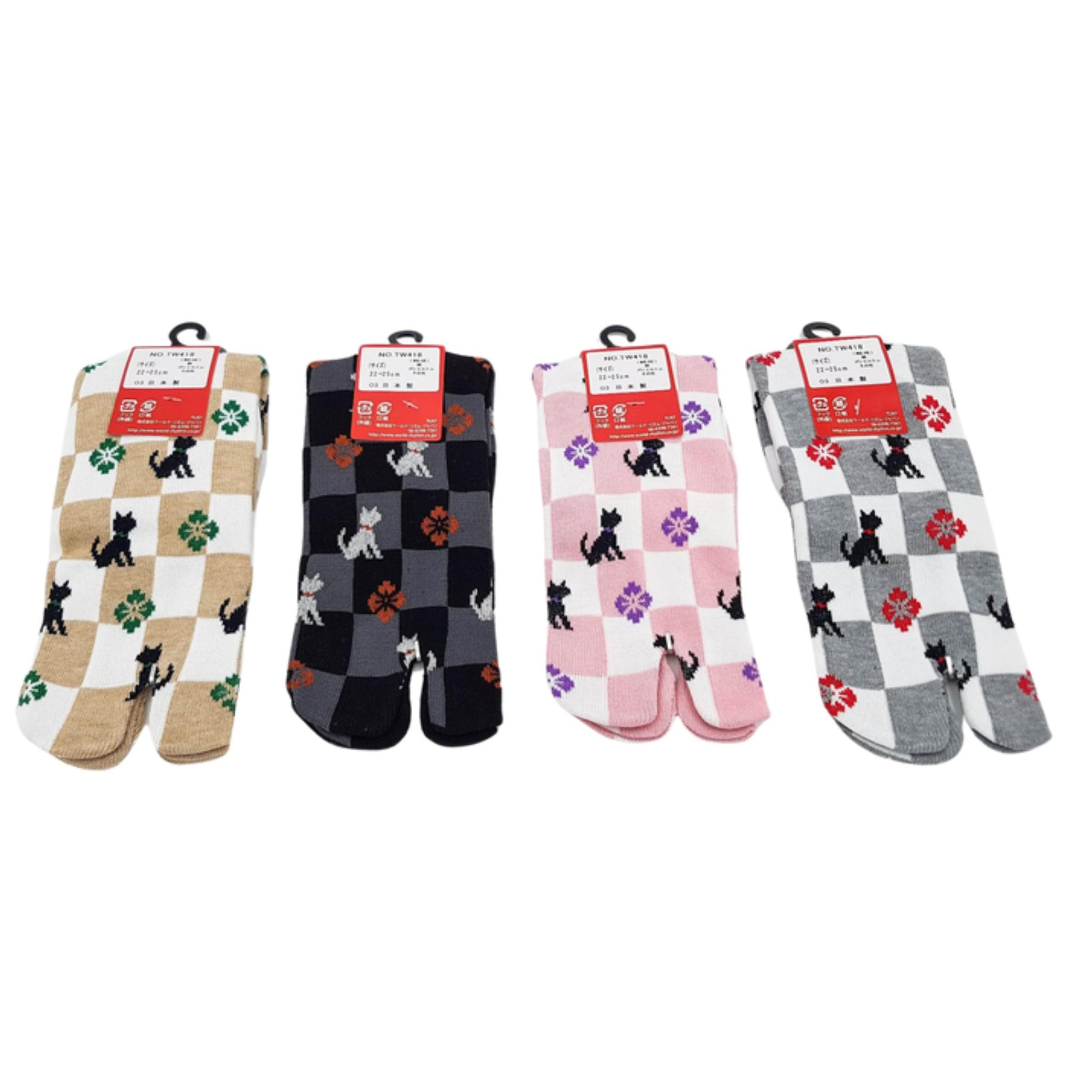 Chaussettes Japonaises Tabi - Motif Neko Chat Taille Eu34-40 - par lot de 6 paires