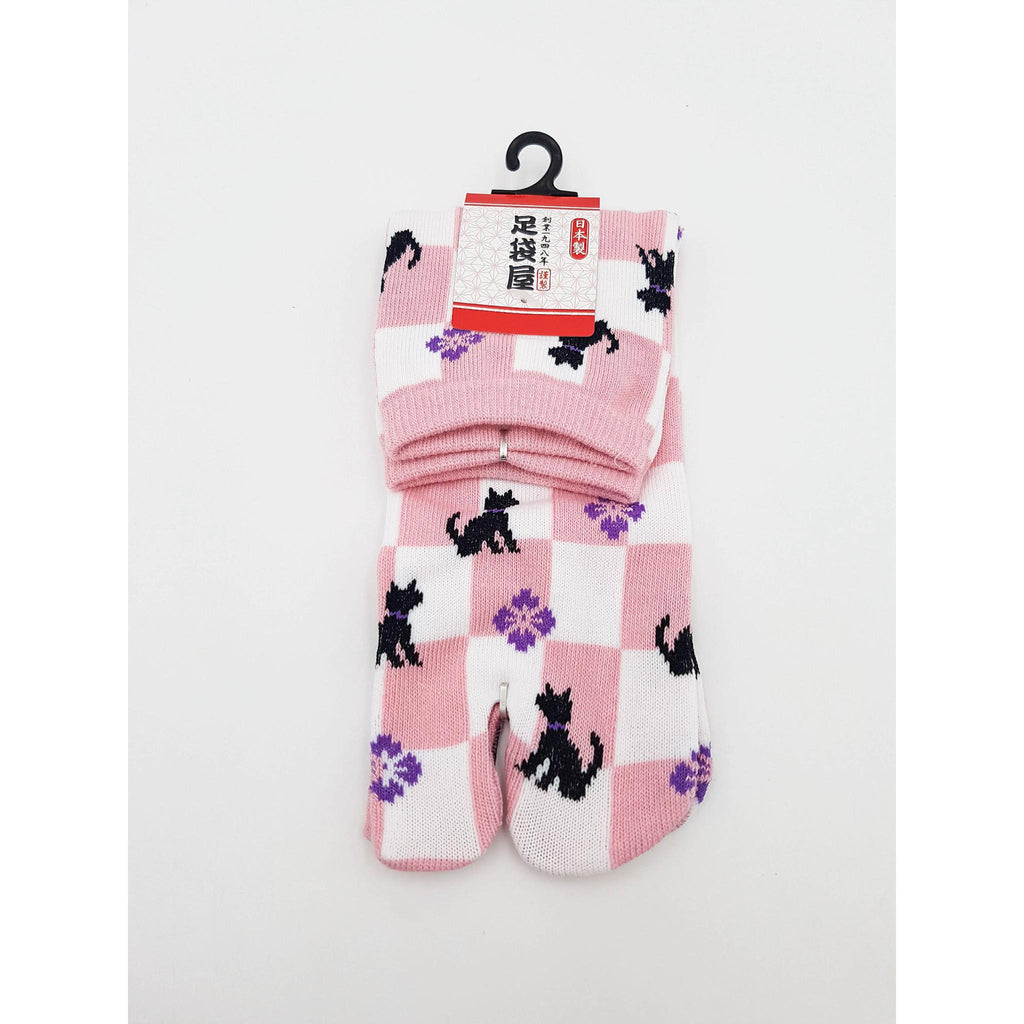 Chaussettes Japonaises Tabi - Motif Chat Damier- Taille Eu34-40 - par lot de 6 paires