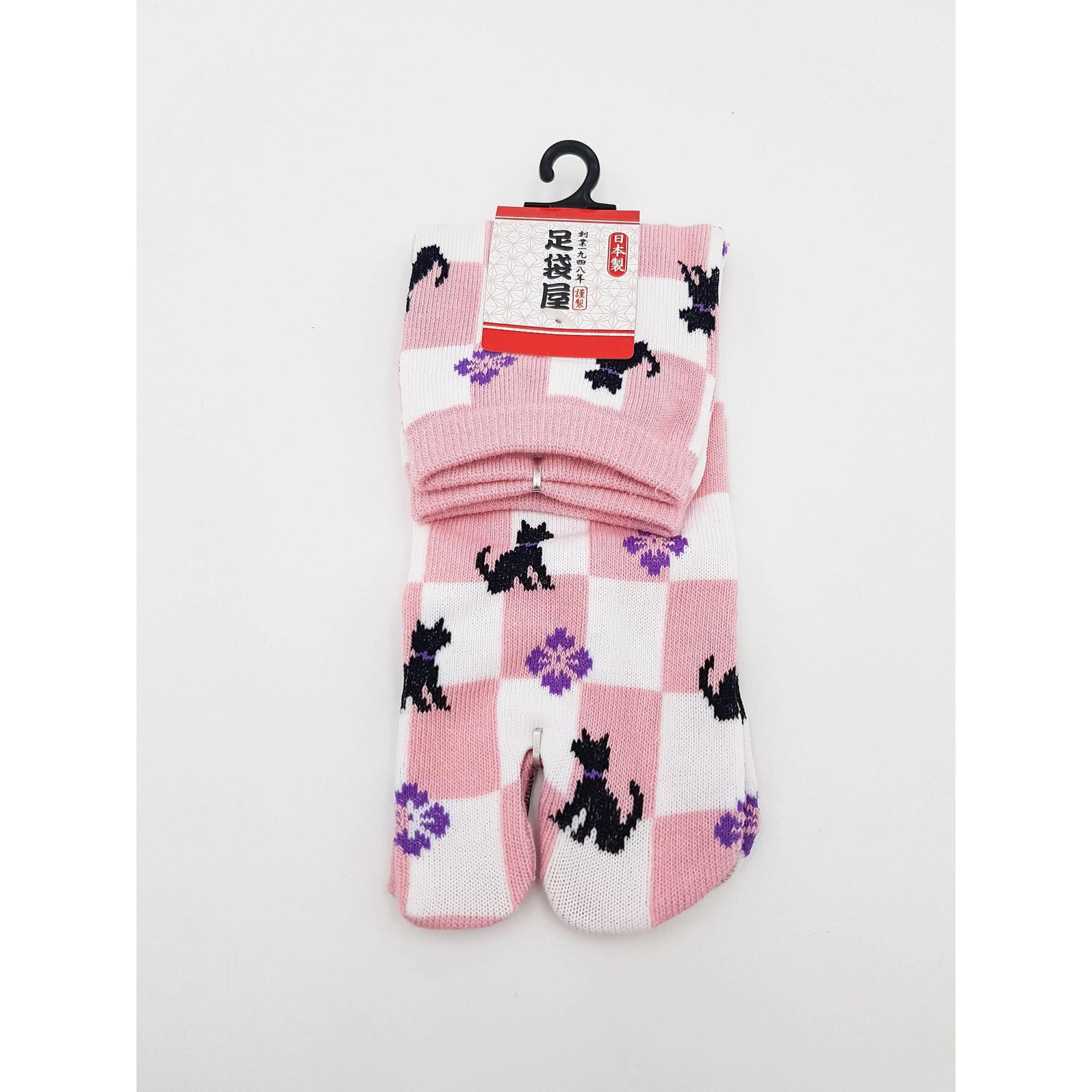 Chaussettes Japonaises Tabi - Motif Chat Damier- Taille Eu34-40 - par lot de 6 paires