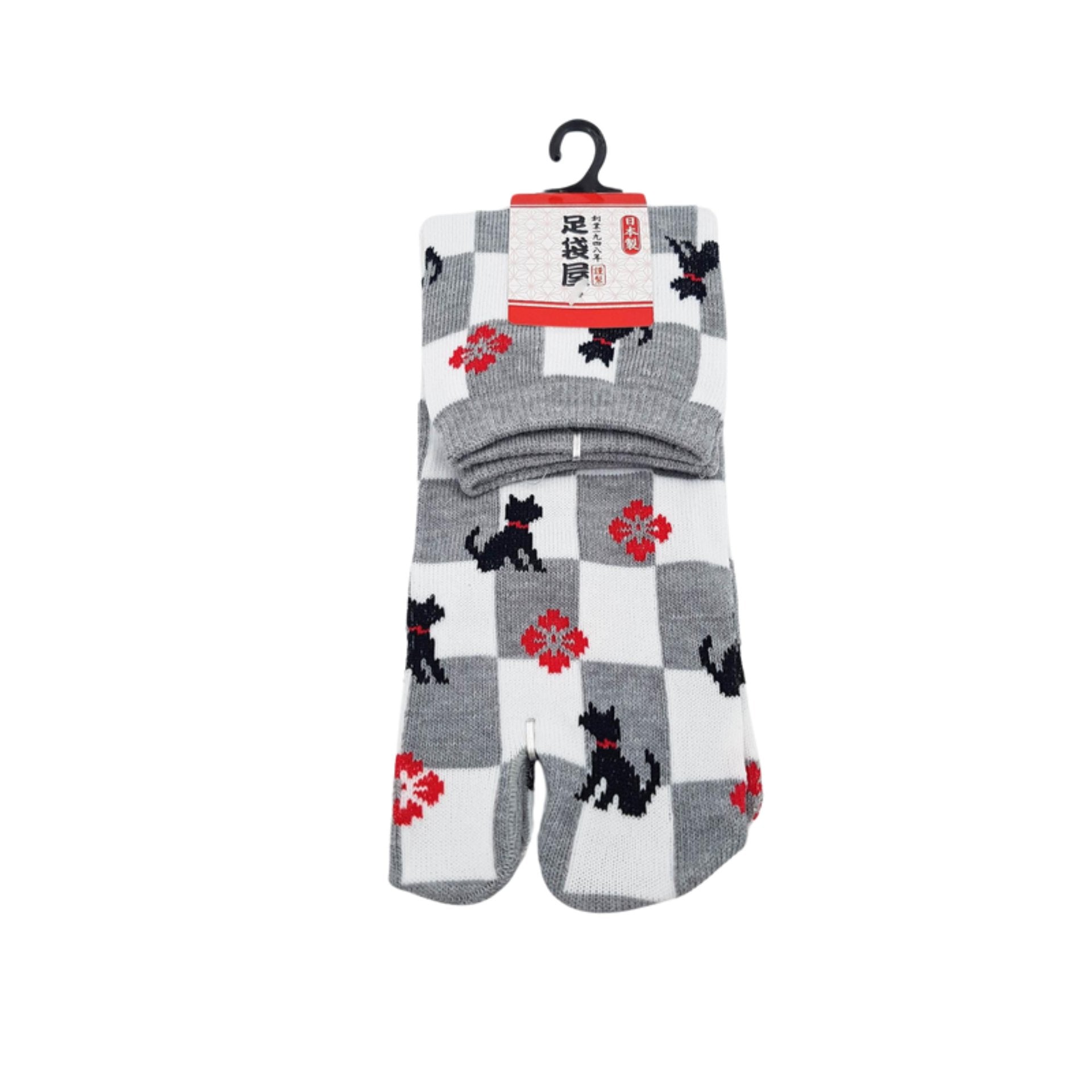 Chaussettes Japonaises Tabi en coton - Chat et Damier