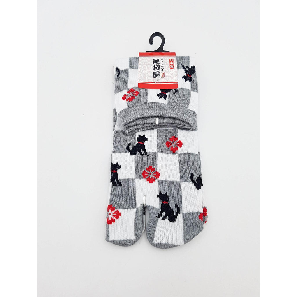 Chaussettes Japonaises Tabi - Motif Chat Damier- Taille Eu34-40 - par lot de 6 paires