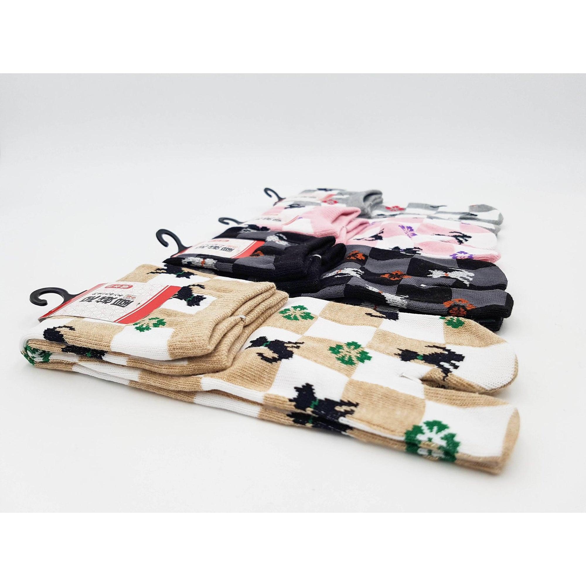 Chaussettes Japonaises Tabi - Motif Chat Damier- Taille Eu34-40 - par lot de 6 paires