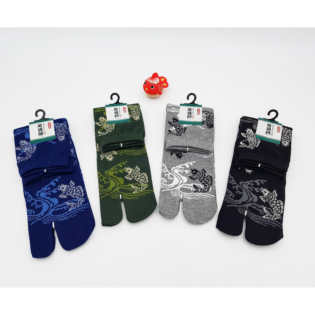 Japanese Cotton Tabi Socks - Koi and Tiger Wave Size Large