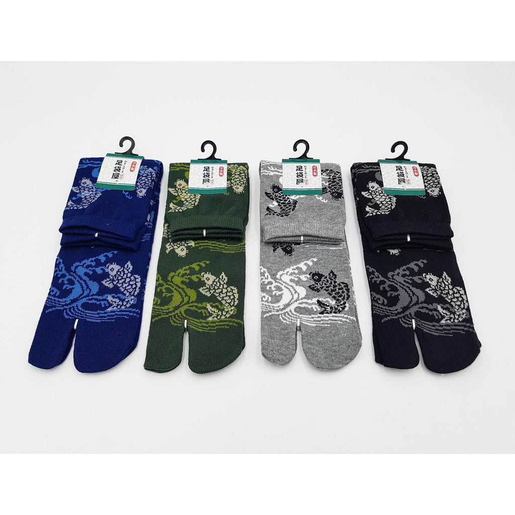 Japanese Cotton Tabi Socks - Koi and Tiger Wave Size Large