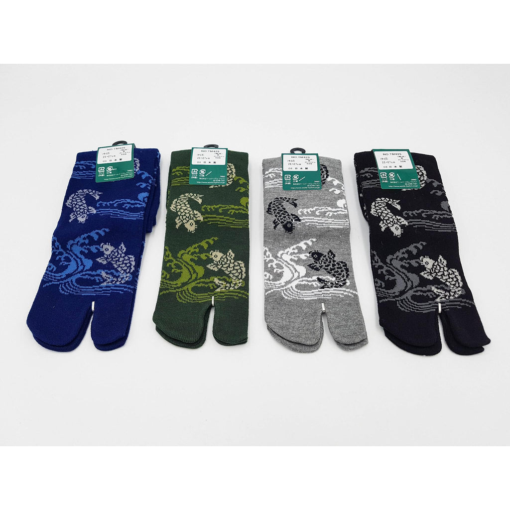 Japanese Cotton Tabi Socks - Koi and Tiger Wave Size Large