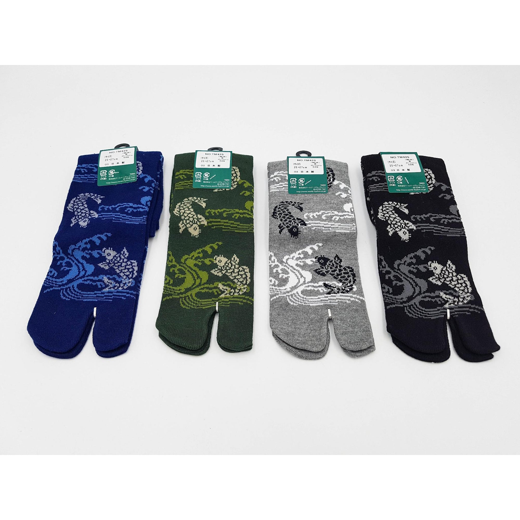 Japanese Cotton Tabi Socks - Koi and Tiger Wave Size Large