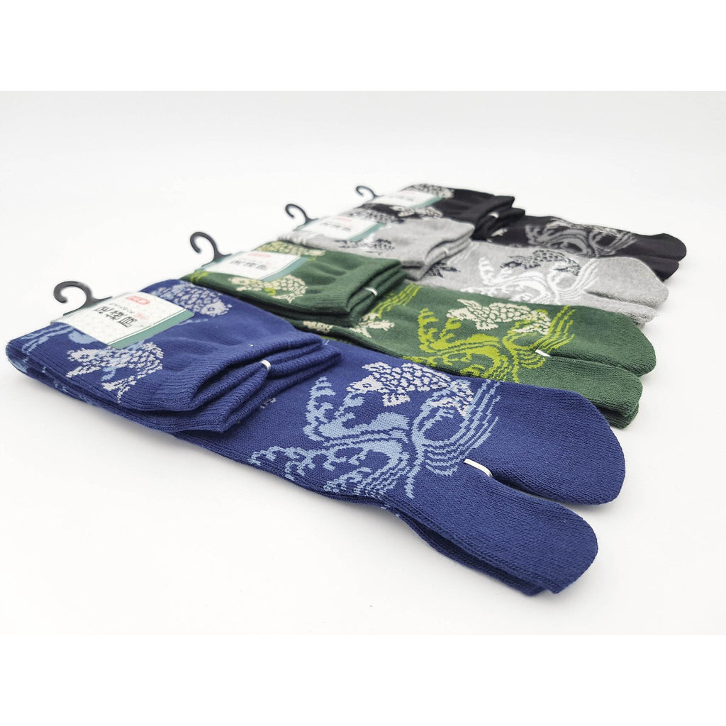 Japanese Cotton Tabi Socks - Koi and Tiger Wave Size Large