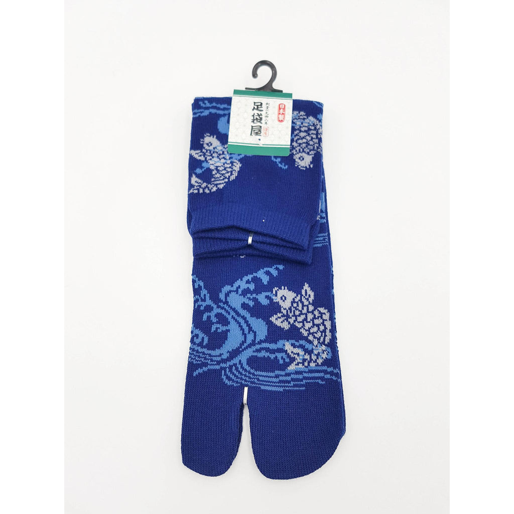 Japanese Cotton Tabi Socks - Koi and Tiger Wave Size Large