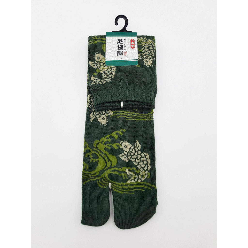Japanese Cotton Tabi Socks - Koi and Tiger Wave Size Large