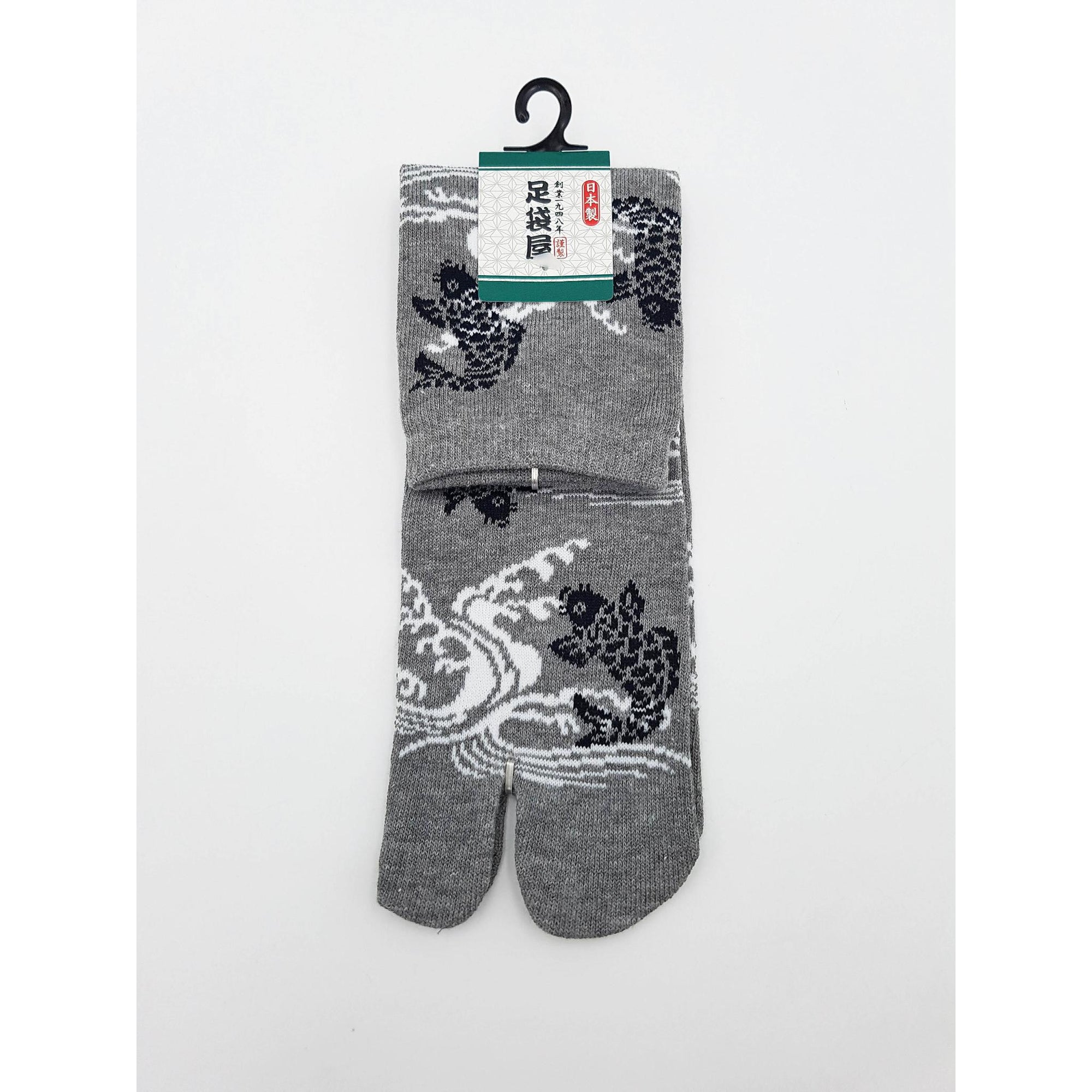 Japanese Cotton Tabi Socks - Koi and Tiger Wave Size Large