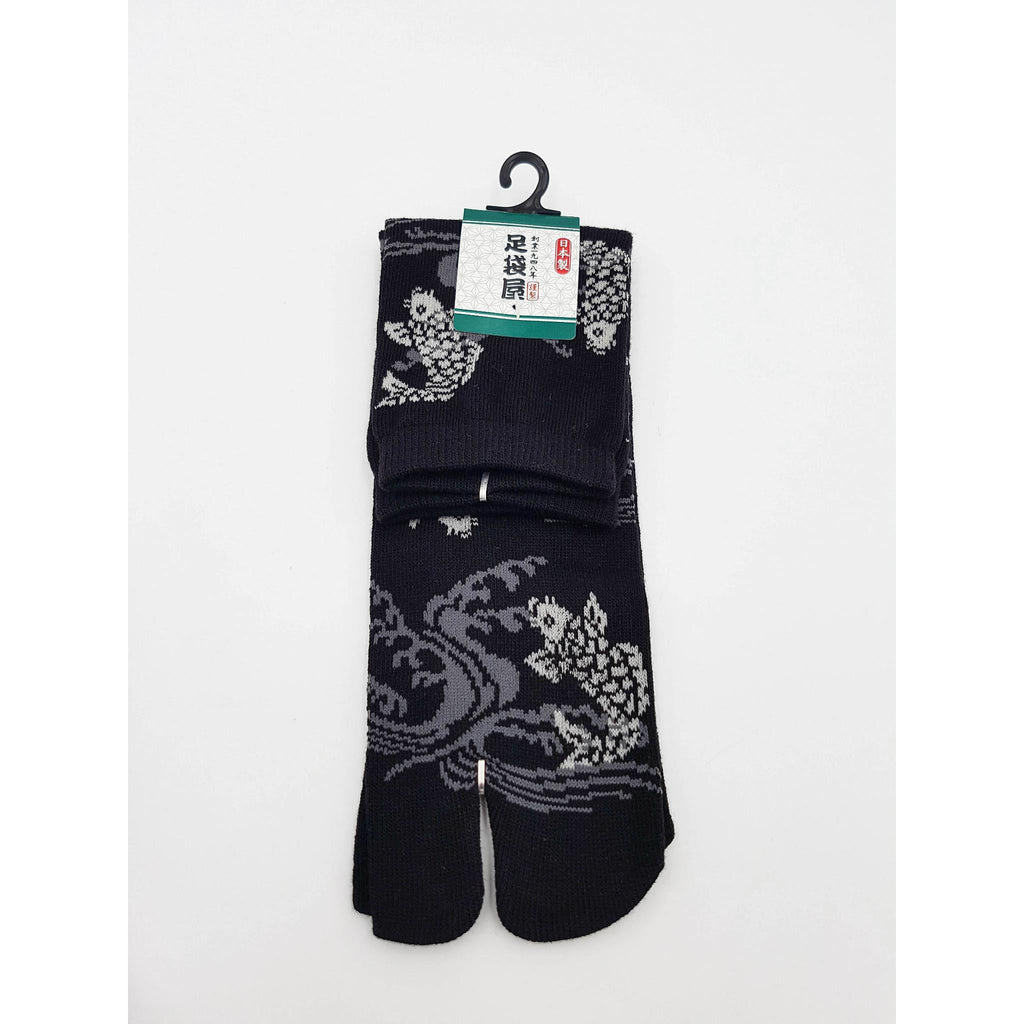 Japanese Cotton Tabi Socks - Koi and Tiger Wave Size Large